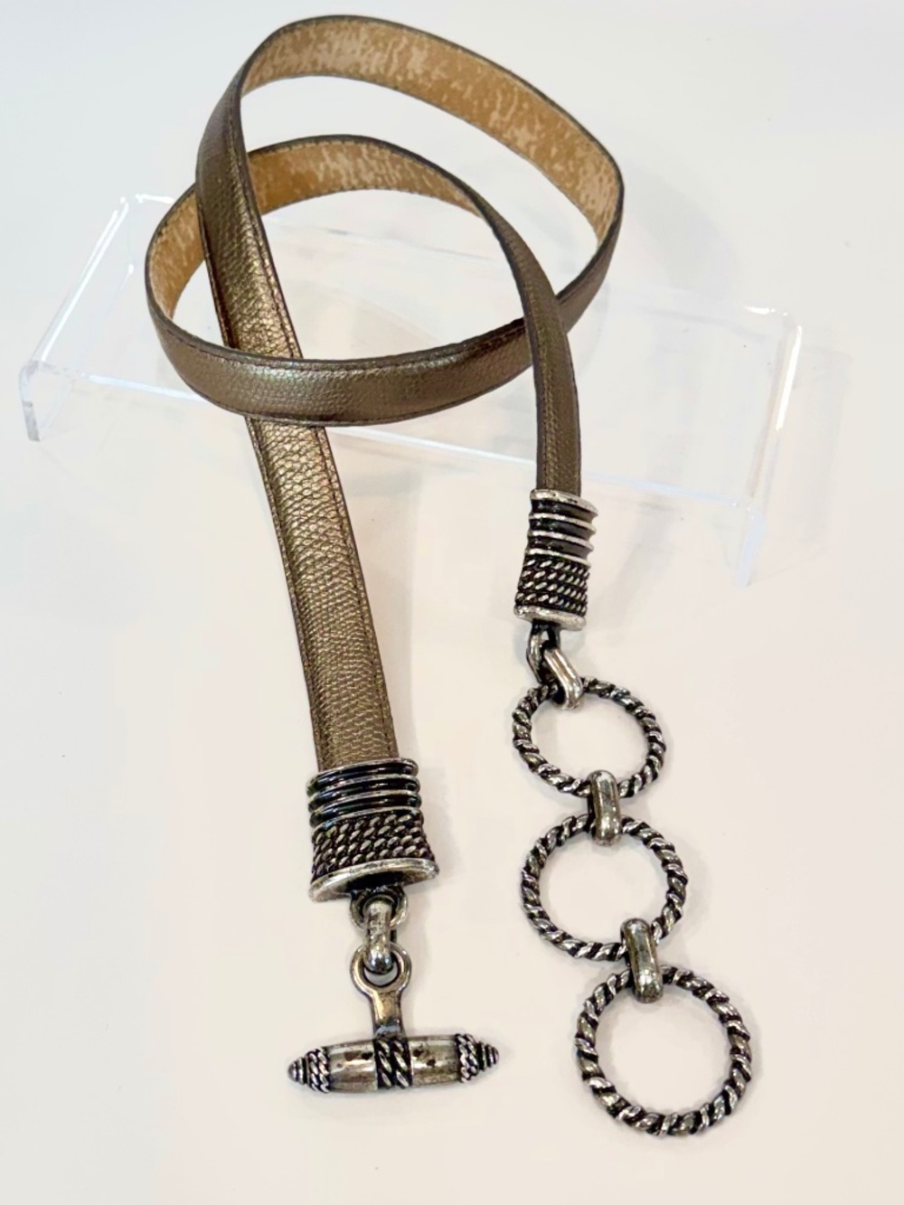Vintage Gold Snake Embossed Leather Belt Silver Toggle Chain Statement Clasp